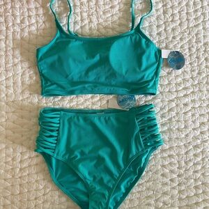 NWT Decree Blue Bikini Set with Sporty Bralette and High-Waisted Bottoms